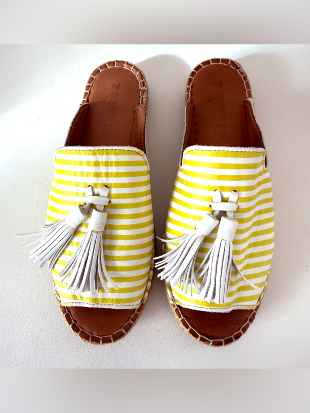Roamers by Ego Trip Yellow & White Stripe Tassel Espadrille Slides Mules 36